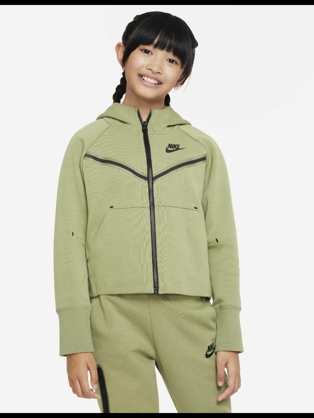 Nike Big Girls' Sportswear Tech Fleece Full-Zip Jacket in the Alligator/Black